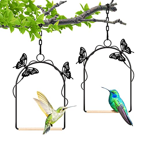 TopWoot Hummingbird Swing 2 Pack Attractive Hummingbird Perch with Rust Resistant Metal Frame Wooden Dowel and Hanging Chain for Wild Finches & Orioles Bird Outdoors