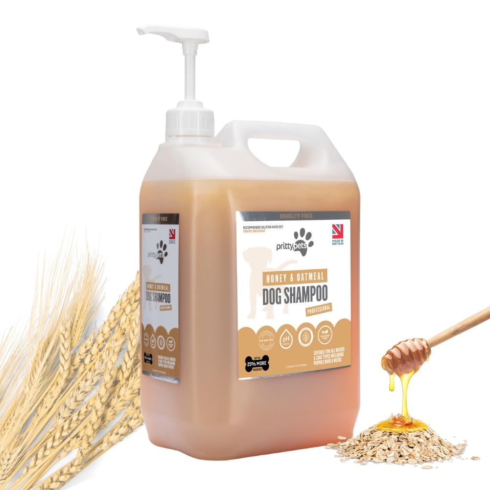 Oatmeal Hundeshampoo Pritty Pets 5 Liter HaferflockenShampoo für Hunde – professionelles pHausgewogenes, tierversuchsfrei, silikon und parabenfrei, welpenfreundliches HundepflegeShampoo –