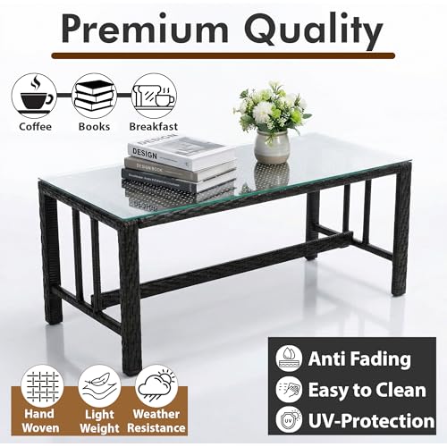 Image of BRISHI Outdoor Sofa Set || Balcony Sofa || Patio Furniture Sets || Indoor Sofa|| Wicker Rattan Garden Sofa Set with Cushion and Center Table, 4 Seater (Black-White)