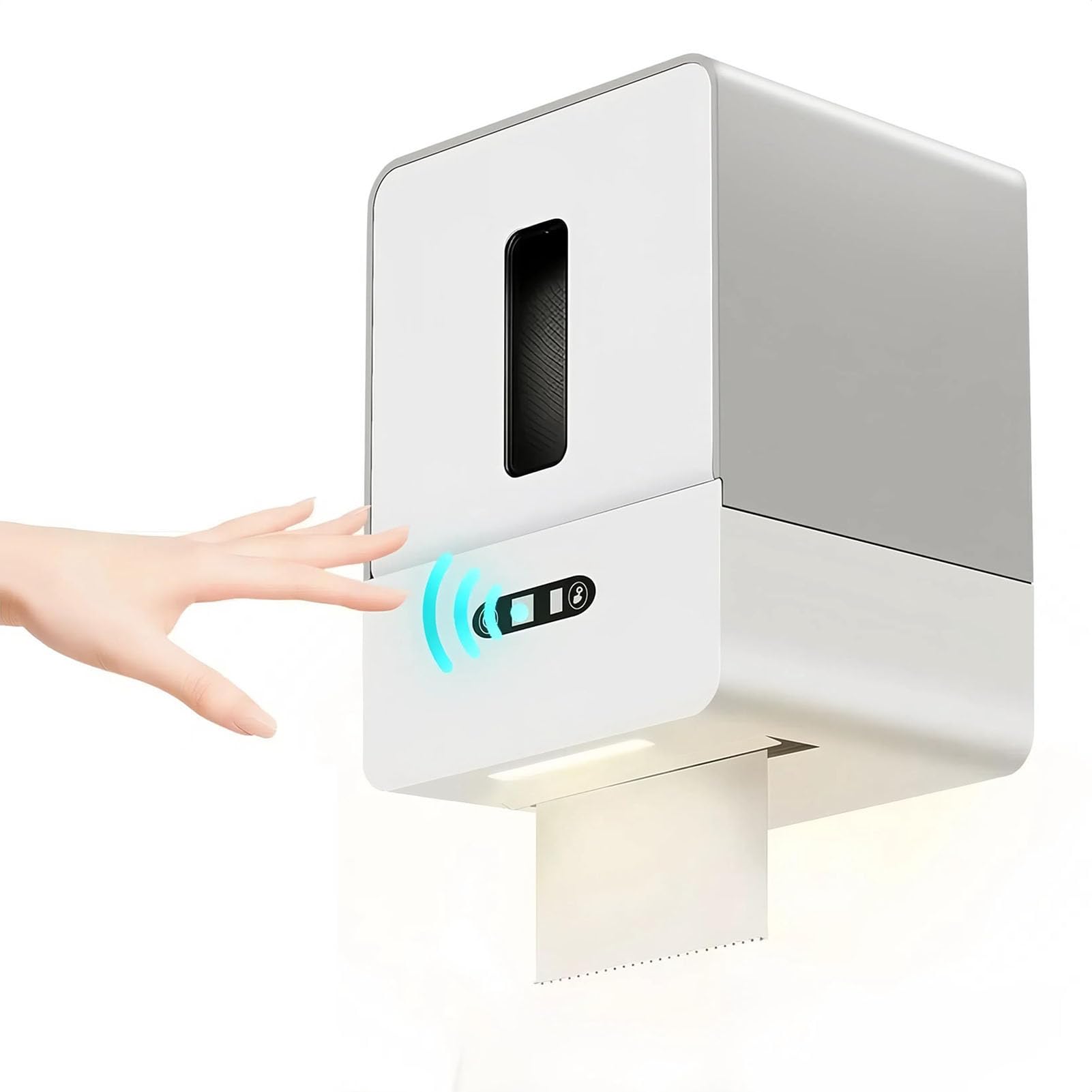 Dispensador Automático de Toallas de Papel sin, Soporte Inteligente para Rollo de Papel para Montaje en Pared, Dispensador Eléctrico de Toallas de Papel con Luz Nocturna para