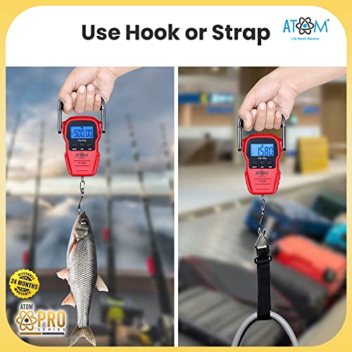 Image of ATOM Cerkel C-HS Series A305 Digital Hanging Luggage Weighing Scale, 50 kg Capacity, Stainless Steel Hook, Portable Electronic Weight Machine with LCD Display