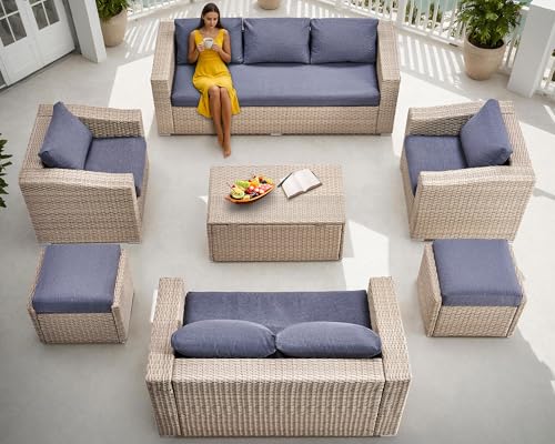 AMERLIFE 10-Piece Outdoor Patio Furniture Set, Wicker...