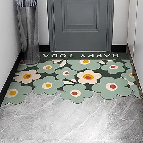 Door Mat -large Foot Pad 80 X 50 Cm - PVC Non Slip Door Mats - Indoor Door Mat -Washable Barrier Mat Scrubable Outdoor Sheltered Use Welcome Mat Entrance Rug Dirt Trapper(Green) Cover