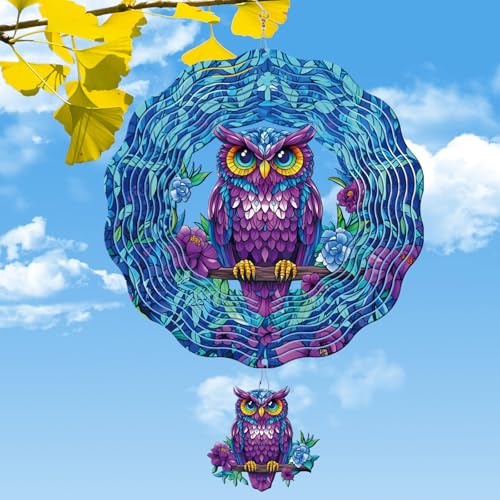 Rngmsi Owl Wind Spinner Gifts for Women, Owl Hanging Wind Spinners Outdoor Gifts for Mom Men Grandma Husband, Bird 3D Stainless Steel Metal Xmas Decor...
