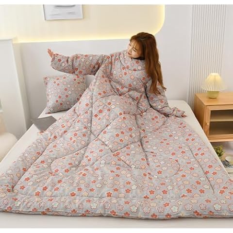 PEKJI Floral Lazy Quilt with Sleeves Cover