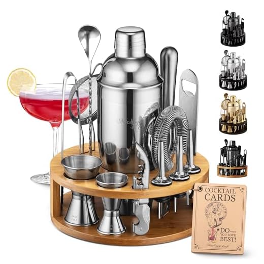 Mixology Bartender Kit: 15-Piece Bar Set Cocktail Shaker Set with Stylish Bamboo Stand | Perfect for Home Bar Tools Bartender Tool Kit and Martini Cocktail Shaker for Awesome Drink Mixing Experience