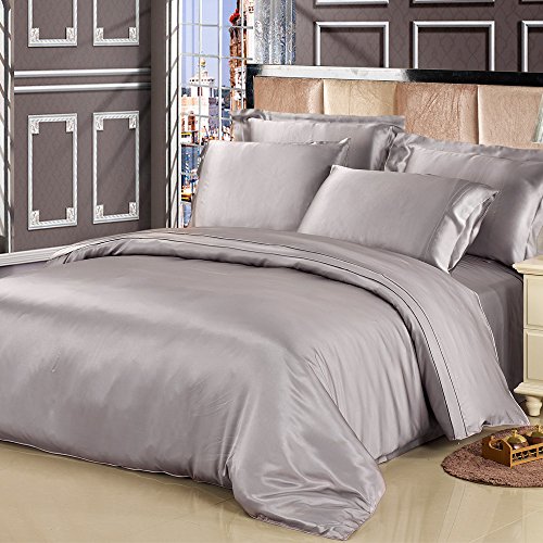 Lilysilk 19 Momme Silk Duvet/Quilt/Comforter Cover, Silver Gray, ...