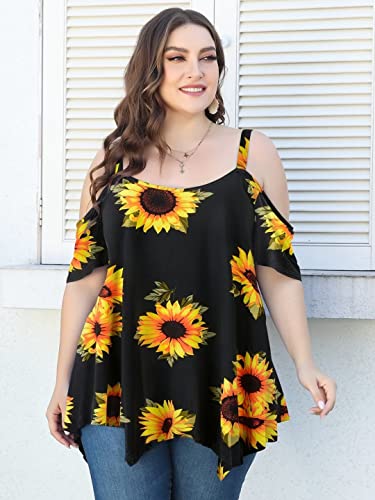 Image of LARACE Cold Shoulder Tops for Womens Summer Clothes Spaghetti Strape Tunic Oversized Shirts Asymmetrical Plus Size Blouse