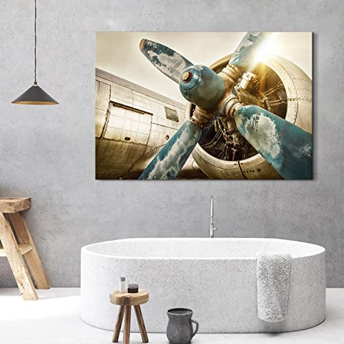 Image of Airplane Canvas Wall Art Vintage Military Aircraft Fighter Jet Prints Poster Living Room Decor 32x48 inch, Large Retro Aviation Plane Propeller Picture Painting Artwork for Bedroom Home Office Decoration