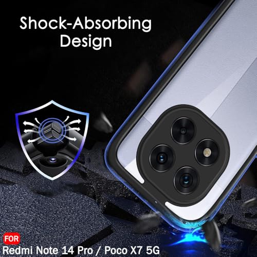 Image of TheGiftKart Hybrid Shockproof Back Cover Case for Mi Redmi Note 14 Pro /Poco X7 5G | Camera Protection Module | Crystal Clear Hard Back Cover Case (PC & TPU, Transparent Clear Back, Black Sides)