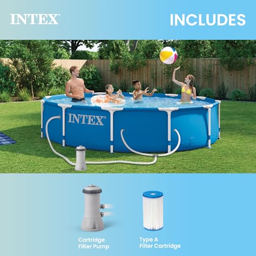 Image of INTEX Metal Frame 12ft x 30in Round Above Ground Swimming Pool Set w /Pump