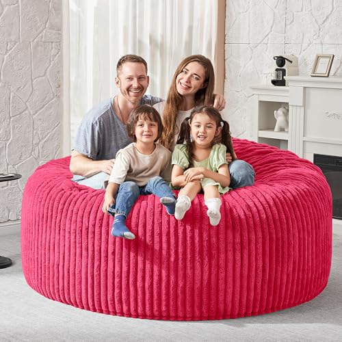 Image of HABUTWAY 6FT Bean Bag Chair, 6' Large Bean Bag Chairs for Adults with Removable Stripe Plush Cover, Memory Foam Beanbag Chair for Living Room Bedroom Dorm,Pink
