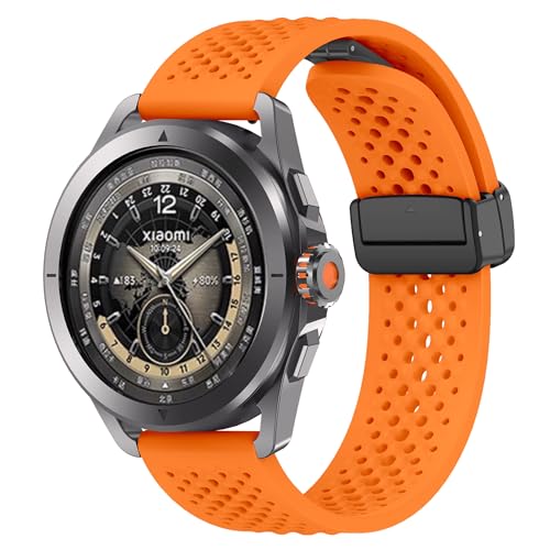 KUTEWEU 22mm Magnético Correa Compatible con Xiaomi Watch S4 Sport Watchband, Silicona Ajustable Pulseras de Repuesto para Xiaomi Watch S4/mi WatchS1 Smartwatches Accesorios (Naranja)