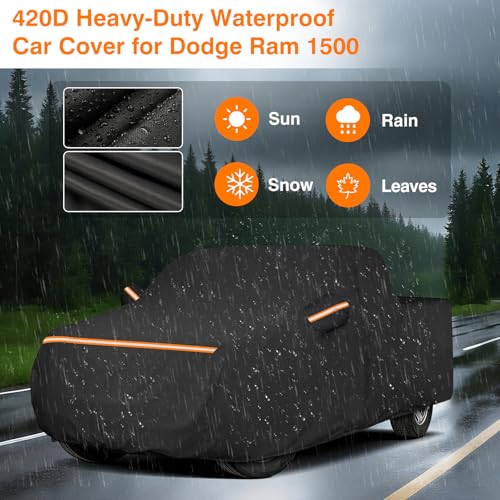 Image of Waterproof Car Cover for 1994-2008 Dodge Ram 1500 Regular Cab 6.5ft Bed | Heavy Duty Full Pickup Truck Car Cover with Zipper Door and Reflrctive, for Ram 1500 2-Door Club Cab Short Bed 1994-2002