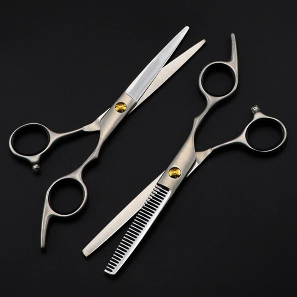 Tijeras Profesionales para Cortar el Cabello, 15 cm, Fabricadas en Acero japonés 440c, Acabado Mate. Tijeras para entresacar el Cabello. Set de peluquería para barberos.