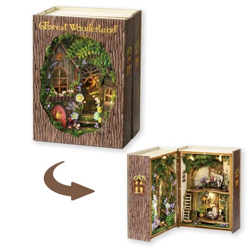 TuKIIE DIY Miniature Dollhouse Kit with Furniture, 1:32 Scale Opened & Closed Mini Cube Wooden Christmas Doll House Book Nook Creative Room for Kids Teens Adults(Forest Wonderland)