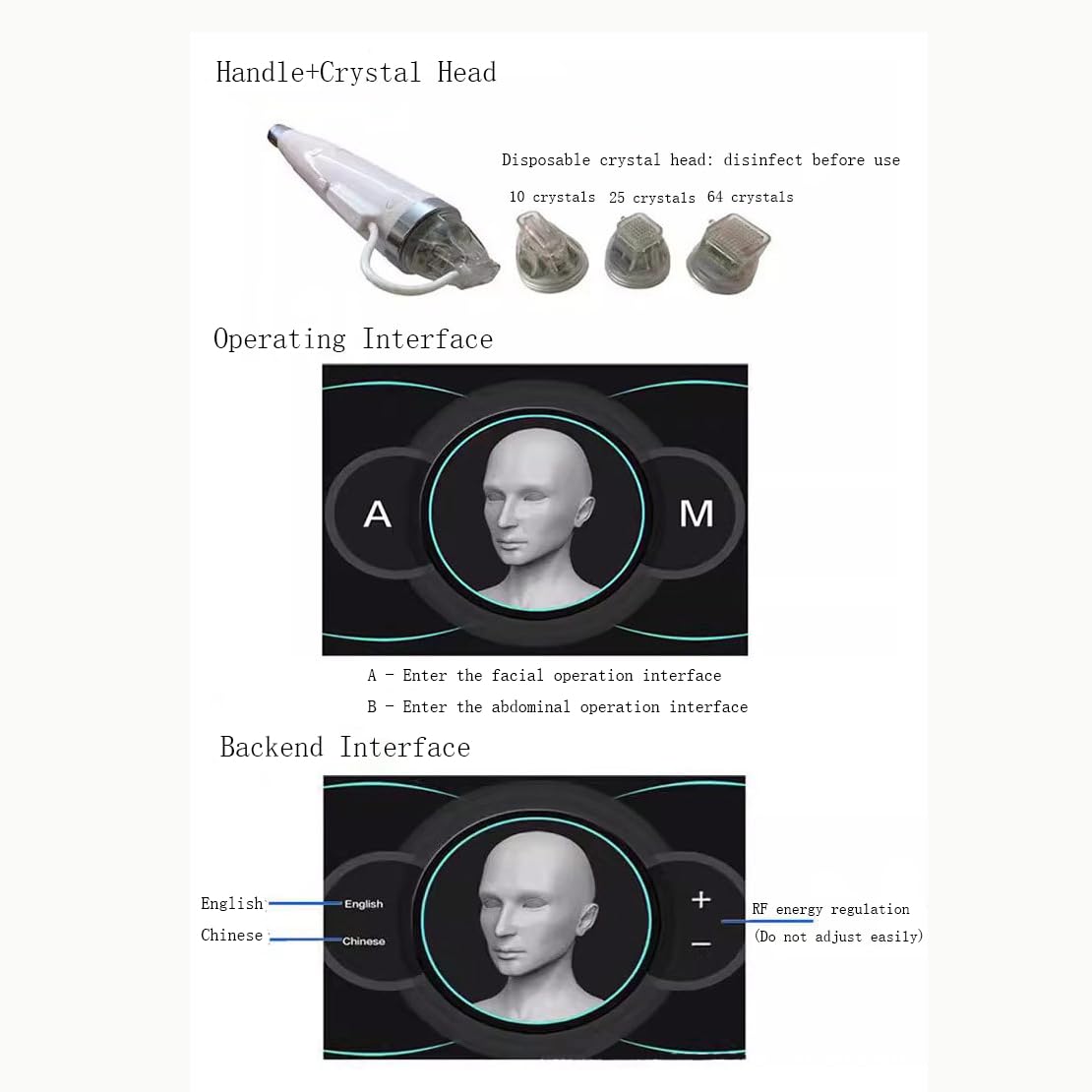 RadiofréQuence Faciale Corporelle Appareil de microneedling pour le visage et le corps, dispositif de raffermissement cutané avec 2 poignées pour la réduction des rides et l'atténuation des