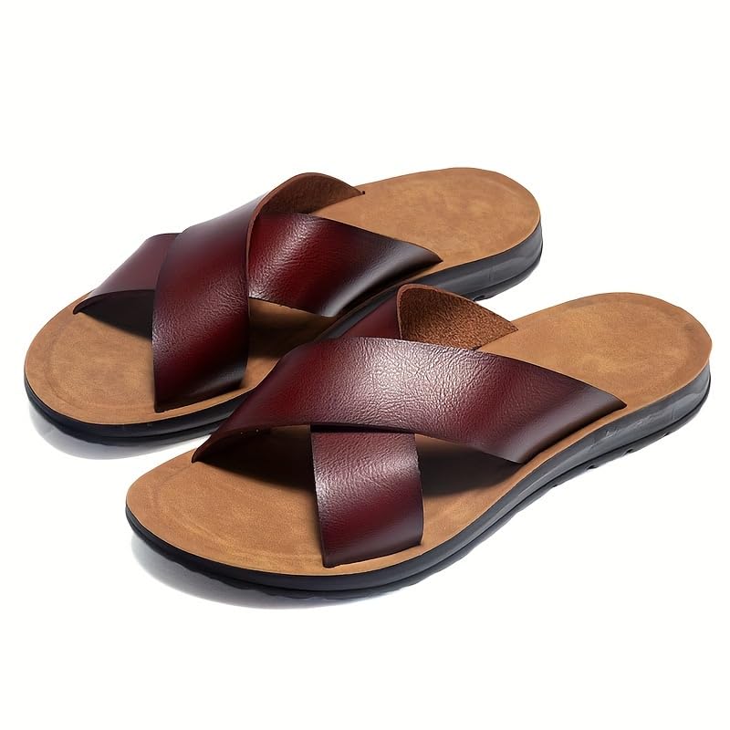 Men's Slides with Microfiber Uppers, Casual Non Slip Slippers, Open Toe Shoes for Indoor Outdoor Walking, Beach Shoes for Spring And Summer