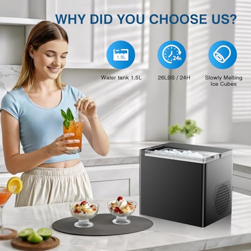 Image of Portable Countertop Ice Maker, Raven Finish, Makes 9 Bullet Ice Cubes Every 6 Mins, 2 Ice Sizes Optional, Mini Ice Machine for Kitchen Camping ((Raven)
