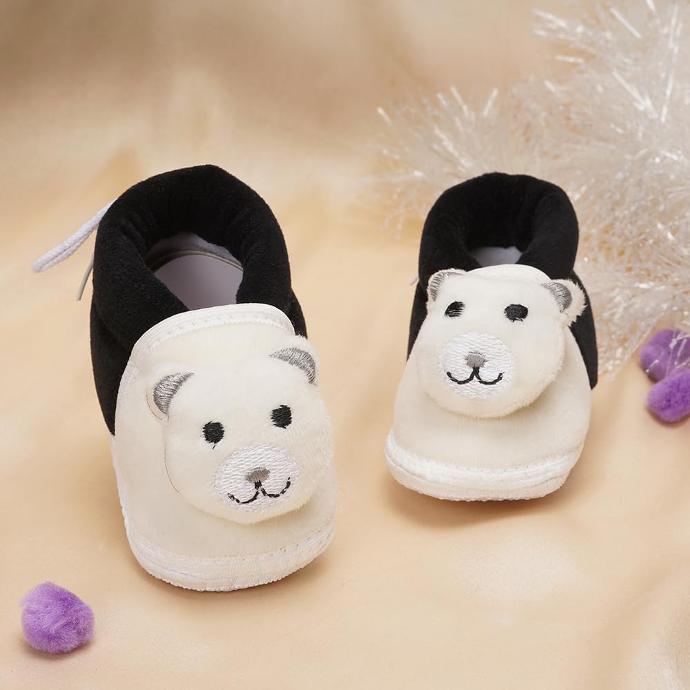 Neska Moda Baby Boys & Girls Cotton Fur Booties For 6 to 12 Months (Black,White)-BT722 1