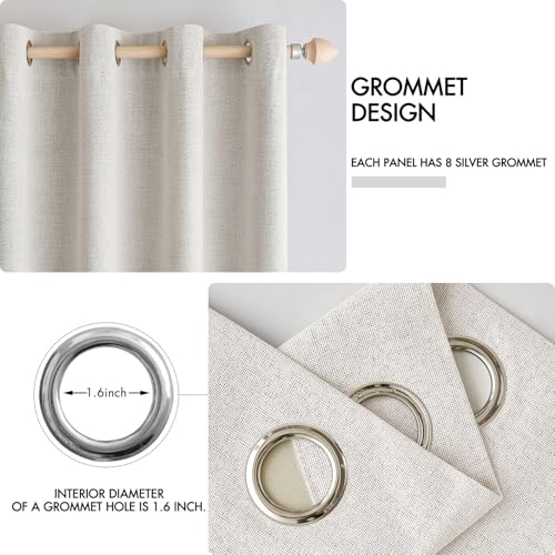 Image of MIULEE Linen Textured Curtains for Bedroom Solid 100% Blackout Thermal Insulated Cream White Grommet Room Darkening Curtains & Drapes Luxury Decor for Living Room 52 x 54 Inch (2 Panels)