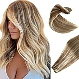Sew in Hair Extensions Real Human Hair,14 Inch 80G Hand Tied Weft Hair Extensins Human Hair Weft Extensions, Golden Blonde Balayage Platinum Blonde Weave Human Hair Bundles