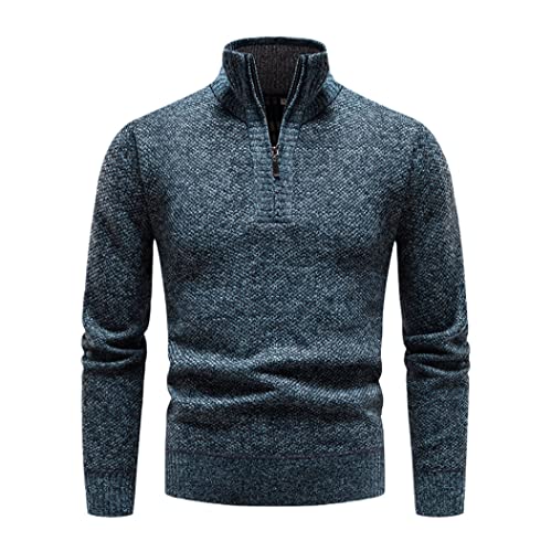 Pull en tricot chaud homme zippé bleu gris de style décontracté grande taille