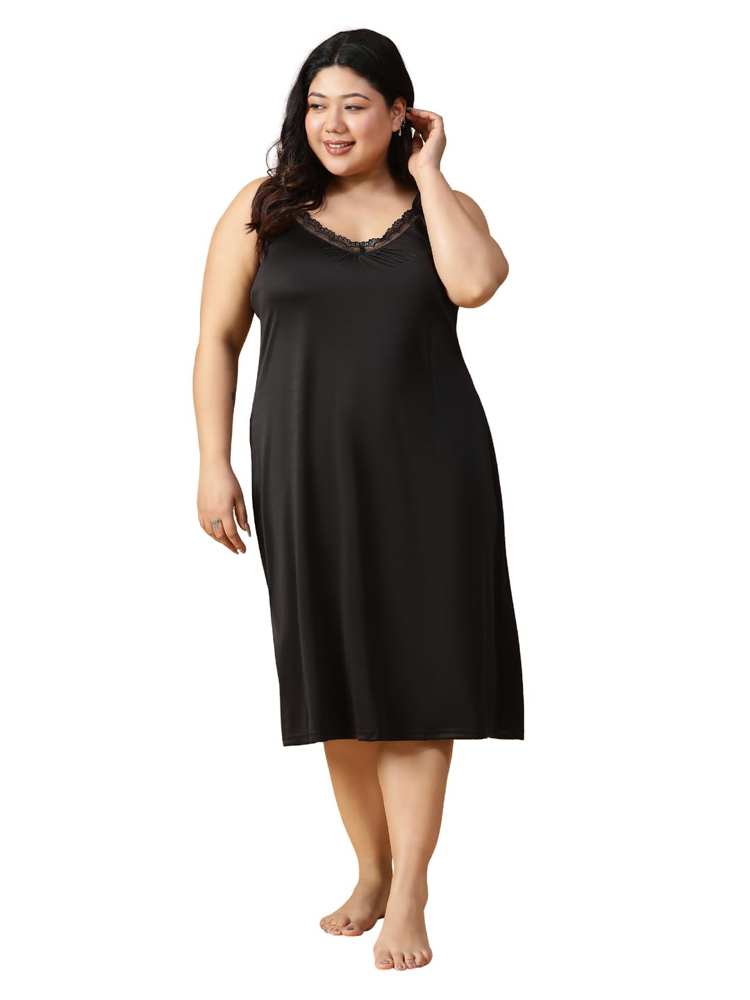 clochoice Women Elegant Navy Blue Lace Detail Knee Length Nighty Maxi Nightdress S to 5XL.-picture-37
