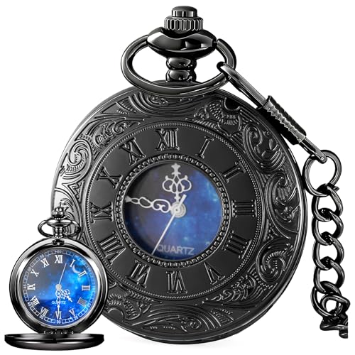Image of Tiong Roman Numerals Scale Quartz Pocket Watches with Chain Christmas Graduation Birthday Gifts Fathers Day