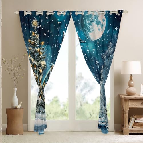 Homemissing Christmas Window Drapes Treatments Christmas Tree Curtains for Kids Boys Girls Warm Theme Winter Snow Window Drapes Merry Christmas Window Treatments - Image 4