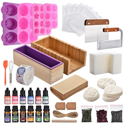 Image of kelodo Soap Making Kit for Adults All-in-One Soap Making Supplies Includes Melt & Pour Goat Milk Soap Base, Silicone Loaf Molds,Premium Cutting Box & 500+PCS DIY Handmade Soap