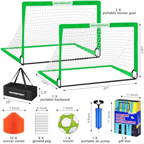 Image of Kids Soccer Goals for Backyard Set - 2 of 4' x 3' Portable Soccer Goal Training Equipment, Pop Up Toddler Soccer Net with Soccer Ball, Soccer Set for Kids and Youth Outdoor Games, Sports, Play