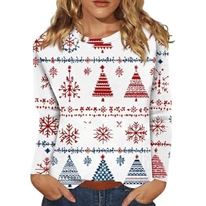 Xmas T Shirts for Women Plus Size Funny Christmas Blouses Cute Crewneck Pullover Fall Long Sleeve Tops