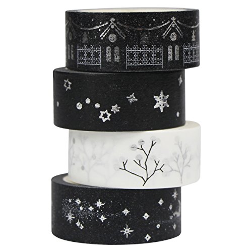 UOOOM 4 Rouleaux Washi Tape Doré Ruban Adhésif Papier Décoratif Masking Tape Scrapbooking (Silver Design 9058)