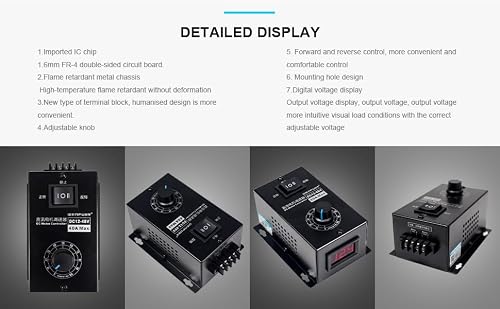 RATTMMOTOR DC Motor Speed Controller PWM 12V~48V DC Adjustable Electric Controller 1200W 25kHZ 40A with Speed Knob, LED Digital Voltage Display, Support Forward and Reverse