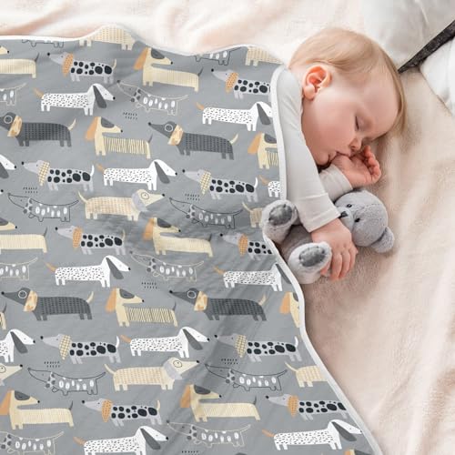 Image of Animal Cute Dachshund Dogs Baby Swaddle Blanket for Boys and Girls, Muslin Baby Receiving Swaddle Blanket, Soft Cotton Nursery Swaddling Blankets for Newborn Toddler Infant, 30x40 in