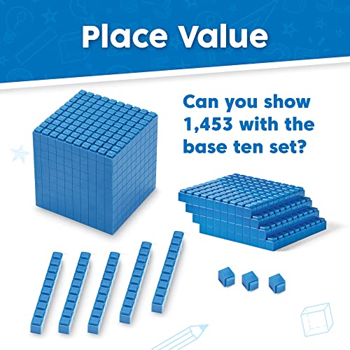hand2mind Blue Plastic Interlox Connecting Base Ten Blocks Complete Set, Place Value Blocks, Counting Cubes for Kids Math, Math Manipulatives for Kids, Kindergarten Homeschool Supplies (Set of 161) - Thumbnail 2
