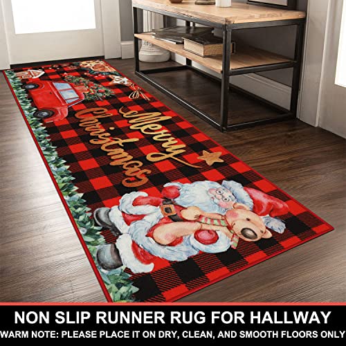 Homcomoda Christmas Red Buffalo Plaid Runner Rug For Hallway 2'X6' Non Slip Farmhouse Hallway Runner Rug Washable Merry Christmas Low Pile Floor Carpet Runner For Entryway Kitchen Laundry #TOP3