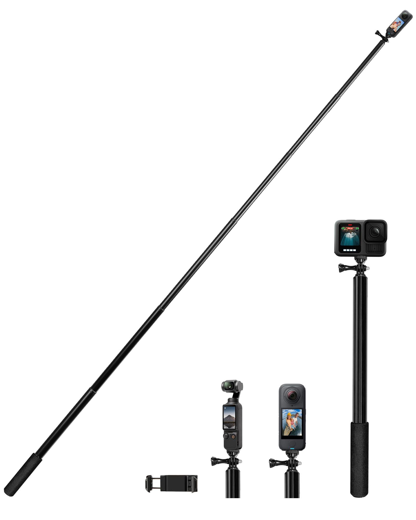 3m Selfie Stick Stativ aus Wasserdicht Aluminium,ausziehbares Monopod Stativ für Insta 360 X5/X4/X3/ONE RS/X2, GoPro Hero, DJI Osmo Action 5/4/2, Smartphones, 42-300 cm, mit Handyhalter & Tasche