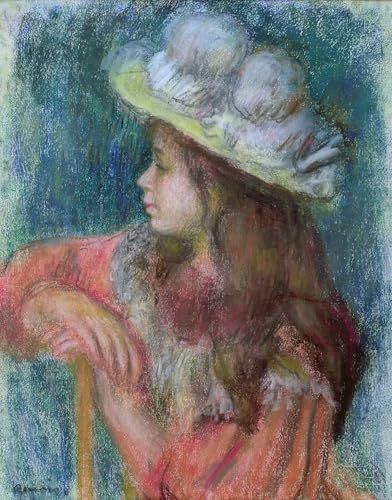 Toile Renoir Jeune fille assise au chapeau blanc affiche art 60x90cm