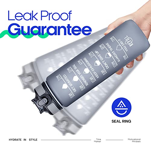 Giotto 32Oz Large Leakproof Bpa Free Drinking Water Bottle With Time Marker & Straw To Ensure You Drink Enough Water Throughout The Day For Fitness And Outdoor Enthusiasts-Gray #TOP3