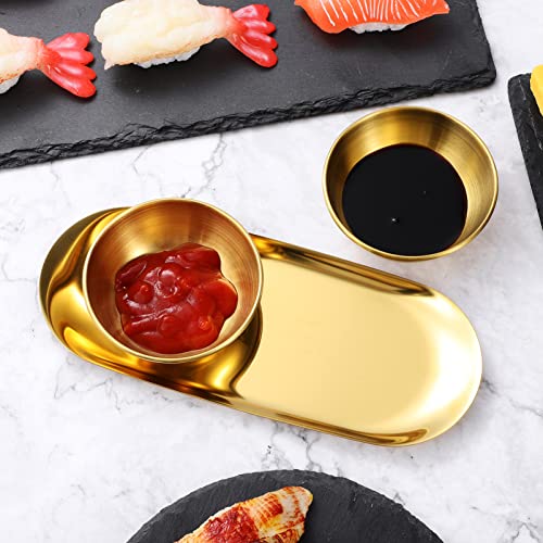 Hemoton 6 Pcs Korean Soy Sauce Bowls With 2 Pcs Decorative Trays Stainless Steel Sauce Plates Round Seasoning Dishes Sushi Dipping Bowls Ramekins Saucers Bowls Mini Appetizer Plates #TOP3