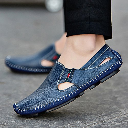 Image of Men's Driving Shoes Leather Slipper Casual Slip on Loafers | Top Grain Leather Upper, Moccasin Toe, Slip-on, Traction Rubber Outsole, Mens Dress Shoes, Mens Casual Loafers