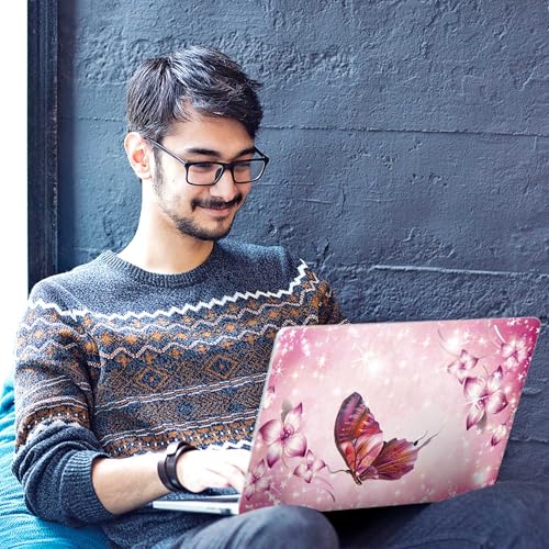 Image of Galaxsia Pink Butterfly Full Body Vinyl Laptop Skin /Sticker /Cover Upto 15.6 Inches Laptops Laminated-Removable-HD Quality Compatible for Hp-Dell-Sony-Lenovo-Asus etc.(15x10 Inches)