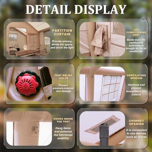 Carpa inflable grande 13x10 para camping 8-10 personas 4 estaciones miniatura 6