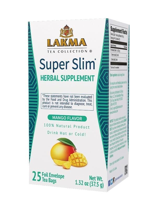 Lakma Super Slim Tea with Mango, 100% Natural, Vegan, 150 Tea Bags (6 Pack) Super Slim Tea with Mango 6 Pack