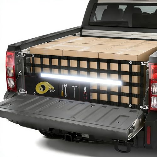 Upgraded 60 W X 18 T Tailgate Net for Pickup Truck Bed Storage with 4 Bags Cargo Net for Pickup Truck Bed Divider with Reflective Strips Heavy Duty Cargo Netting for Full Size Trucks 49-82 Wide