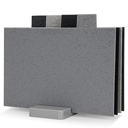 tabla para cortar Juego de tablas de cortar de 4 piezas con almacenamiento Cocina Bloque de cortar de plástico Esteras de fibra de revestimiento de mármol antideslizantes tabla de corte cocina (Color