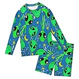KOCOART 5T 6T Swimsuit Boy Bright Alien Space Boys Rash Guard Swim Set with Swim Trunk Long Sleeve Bathing Suit Swimwear for Beach Vacation