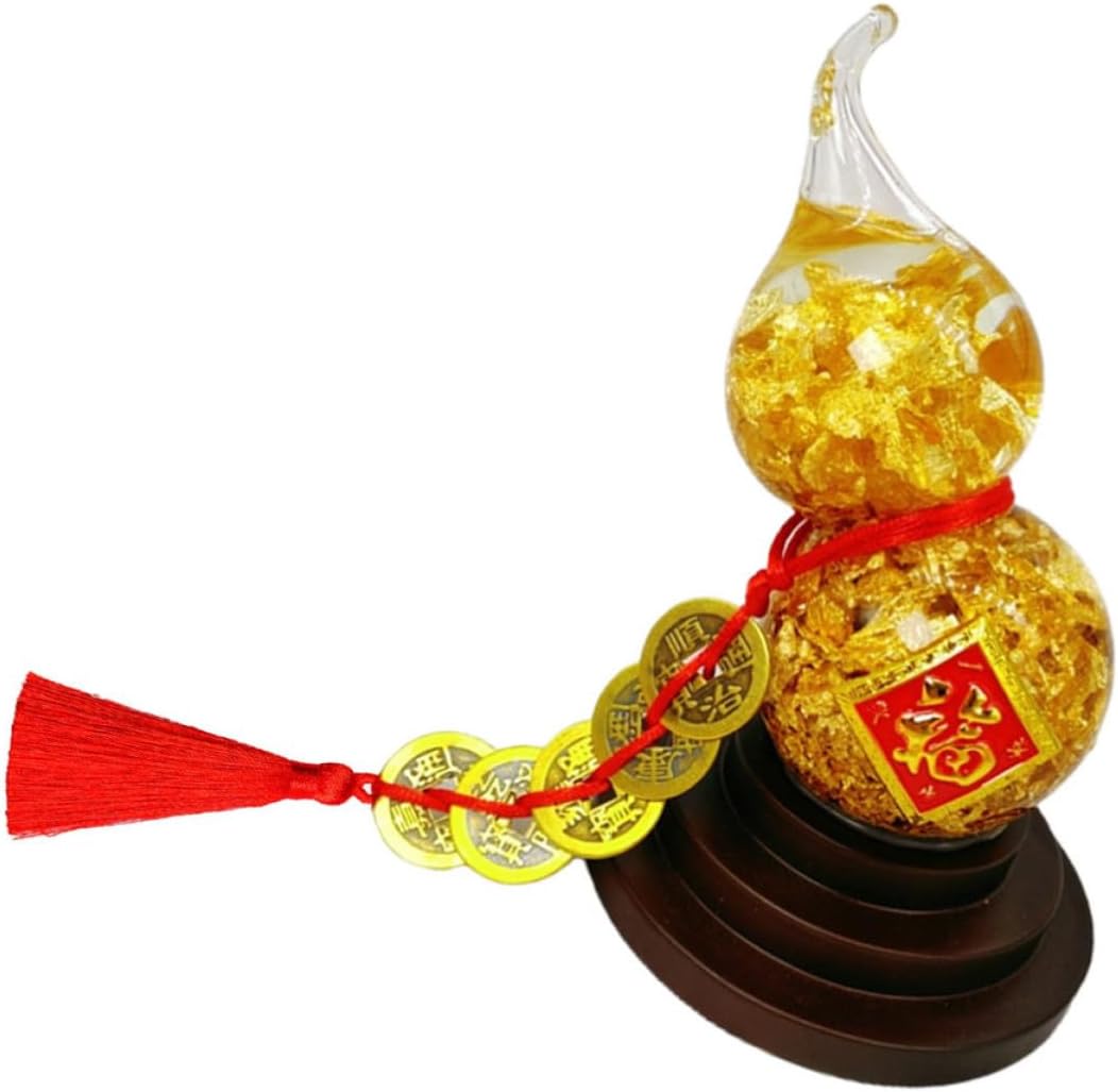 Crystal Gourd Craft Desktop Decoration in Golden Color, Elegant and Delicate Tabletop Ornament Symbolizing Wealth and Prosperity for Home and Hotel Use